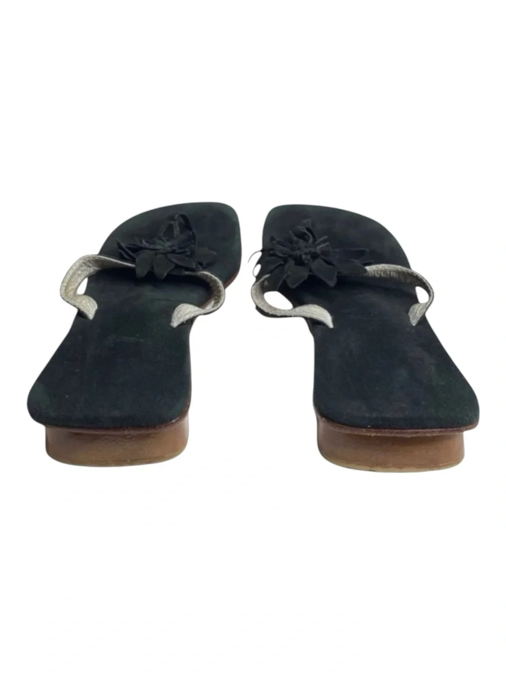 Nordstrom 𑁍 Girl’s Suede 3D Flower Thong Wood Wedge Sandals 𑁍 Black 𑁍 11.5 29 EU